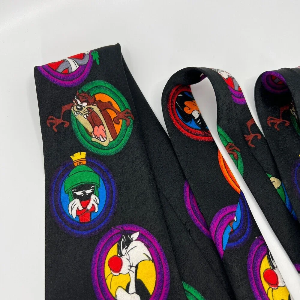 Vintage Looney Tunes Mania‎ Necktie Mens Black Shirt Tie Cartoon Taz Tweety Wile